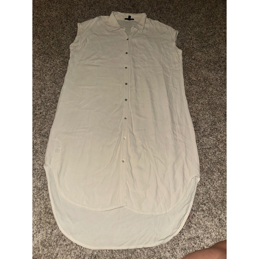 Eileen Fisher 100% Silk Sleeveless Button Up High Low Shirt Dress Bone Small S/P
